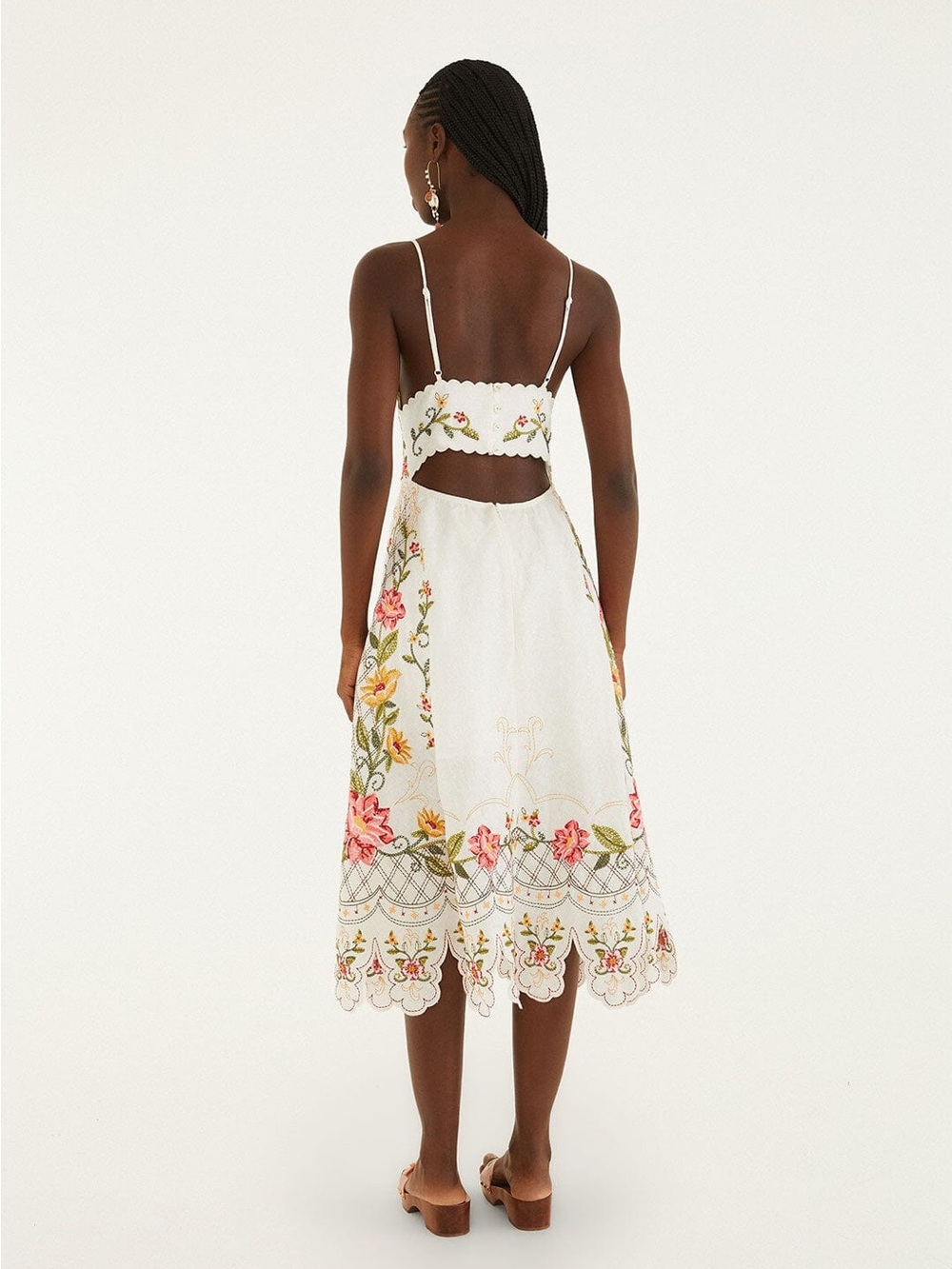 FARM Rio White Midi Dress with Pink & Yellow Floral Embroidery - Picture 4 of 4
